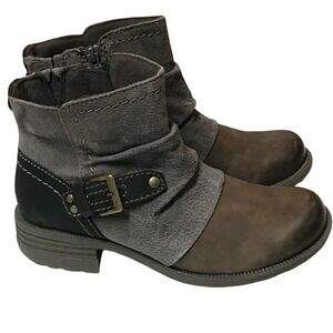 Earth Origins Prairie Phoenix Stone Grey Brown Leather Suede Ankle Boots 6.5M